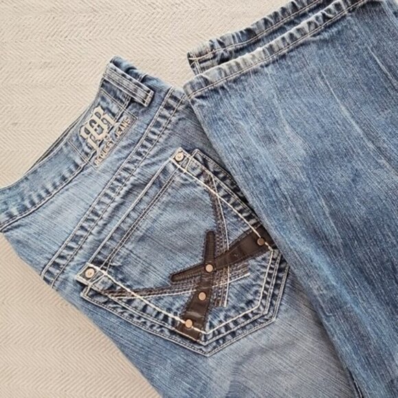 Request Jeans Men's 36x30 Embroidery Studded Pockets Feathering Straight EUC - Picture 3 of 14